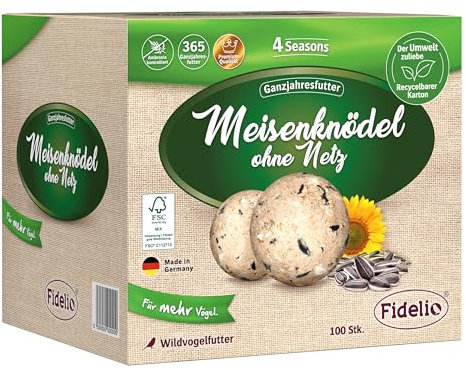 Fidelio Meisenknödel ohne Netz, ganzjähriges Wildvogelfutter proteinreich/energiereich, hochwertiges Vogelfutter für Wildvögel, 100 Stück im Karton aus FSC-zertifizierter Produktion, 8.3 kg