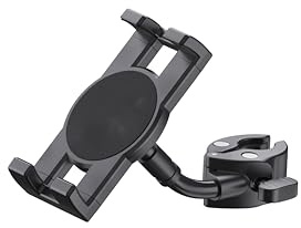 K&M 19764 Supporto per smartphone/tablet, larghezza da 120 a 245 mm, in acciaio e plastica nera