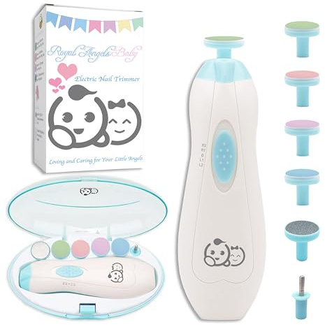 Cortauñas 6 en 1 para bebé, lima eléctrica Royal Angels, kit de manicura para bebés y adultos, kit para el cuidado de las uñas de los pies y las manos de recién nacidos (azul bebé)