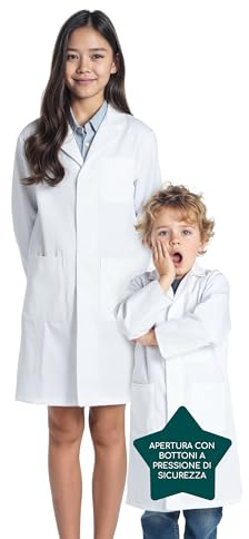 Bella Bloom Blouse de laboratoire unisexe pour enfants, tissu résistant, plusieurs poches, fermeture à boutons-pression de sécurité (10-12 ans)