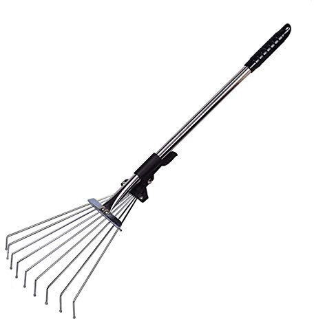 Rastrillo telescópico ajustable para jardín con mango extensible y cabeza de abanico, herramientas plegables de acero inoxidable para jardinería, macizos de flores, ventanas, pozos, césped, patios