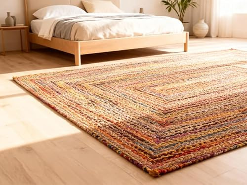 Craft Trade Braided Chindi Jute Area Rug 5x7 ft – Reversible Multicolor Accent Carpet, Handmade Rectangular Floor Rug for Living Room, Bedroom & Home Décor