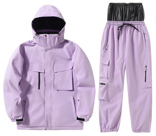 Generico Tuta da Sci da Snowboard per Uomo Uomo e Donna Giacche e Pantaloni Sci Set Tuta Neve Antivento isolata Inverno Caldo Cappotto Neve Snowboard (Purple, M)