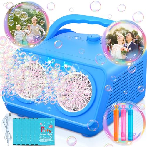 Maquina Burbujas, Más de 22.000 Burbujas por Minuto, Bubble Machine Automatico, Portátil Maquina de Burbujas para Niños Juguetes Regalos para Cumpleaños Fiestas Boda Exteriores (Azul)