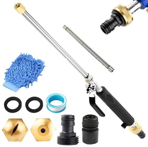 Aquoxis Högtryckstvätt, Aquoxis Power Washer, Verktygsfri Installation för Uteplatsbil, Trädgårdsslang Power Washer Wand med 2 Olika Spetsar, Snabbkopplingar och Handskar(Black)
