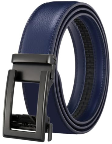 JUJNTNT Men Automatic Ratchet Leather Belt No Hole Adjustable Dress Belt Black Business Casual Waist Belt Matte Metal Buckle Durable Style(125cm/9)