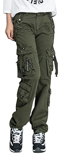 OCHENTA Femme Pantalon De Travail Combat Cargo Plusieurs Poches Vert Armé W29