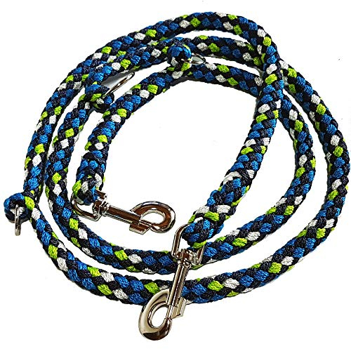 Activity4Dogs Geflochtene Hundeleine für größere und große Hunde bis 60 kg | 2m lang | 3-Fach verstellbare Führleine | Durchmesser 15mm | apfelgrün-wasserblau-Marineblau-weiß | Made in Germany
