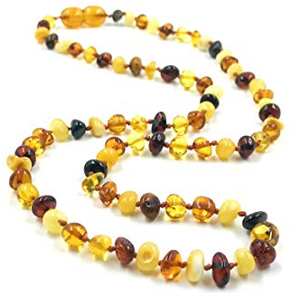 Amber Jewelry Shop Baltische Bernsteinkette für Erwachsene – Natürliche Bernsteinperlen – Bernsteinschmuck 45–46 cm (Mehrfarbig baroque)
