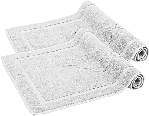 Komfortec Badvorleger Set 2 Teilig, Frottee Duschvorleger, Waschbar Duschmatte & Badteppich, 800 g/m² &100% Baumwolle, Saugfähig & Schnelltrocknend, 50 x 80 cm, Weiß