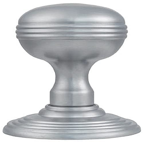 Pair - Textured Mortice Door Knob - 70mm Diameter - Concealed Rose -Satin Chrome | Traditional Interior Door Mortice Knob - Lock or Latch Mechanism Inset into Door - Sprung Turn Handle