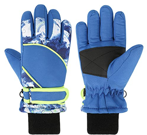QKURT Winter Winddichte Schneehandschuhe, Wärmeisolierende Handschuhe Mädchen Jungen Kaltwetterhandschuhe Skihandschuhe für 5~8 Jahre alte Kinder Rodeln Snowboard Skating Radfahren Laufen