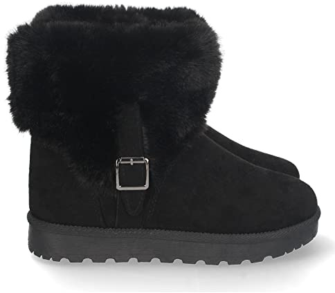 shoes&blues.es Stivaletti da Donna australiani, Comodi e Caldi, Foderati in Pelliccia, con Cinturino Esterno e Fibbia, Collezione Autunno/Inverno 2022. Nero Talla 41