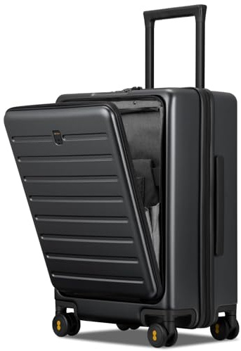 LEVEL8 Koffer Trolley mit Frontfach, Leicht Hartschalenkoffer 4 Spinner Zwillingsrollen,TSA, Business Koffer mit Laptopfach,Reisekoffer Handgepäck, 55cm, 40L, Grau