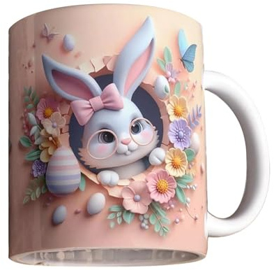 Taza de conejo de Pascua de cerámica, 400 ml, tazas de café de Pascua, taza de café, taza de té, taza de Pascua, taza de regalo de Pascua, taza de regalo para niños, familias, amigos