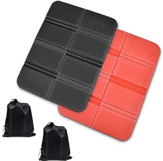 RISVOWO 2 Piezas Estera Plegable Portáti (Nero e Rojo), Cojín Plegable Al Aire Libre con Bolsa de Almacenamiento, Cojín de Asiento para Exteriores para Parque, Picnic, Acampa