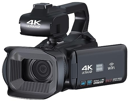 nmbhus Full 4K UHD 60FPS Videocámara Vintage For Transmisión En Vivo Vlog 18X 64MP Cámara De Video Grabadora Digital Pantalla Giratoria De 4 (with 64G SD Card,Only Camcorder)