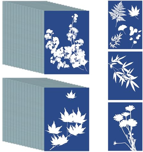 35 Pezzi Carta Cianotipica, Alta Sensibilità Carta per Stampa Solare Photosensitive Paper per Bambini Adulti Artigianato Fai-Da-Te (A6, 10,5x14,8cm) ﻿