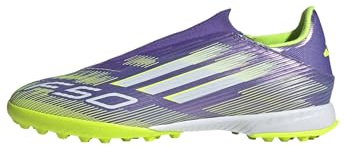 adidas Unisex F50 League Laceless Turf Football Boots, Purple Rush/Cloud White/Lucid Lemon, 8 UK