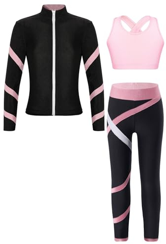 Vxuxlje Sportset för flickor 3 delar träningsoverall gymnastik trikåjacka jacka väst leggings kläder skridskoåkning dansträning 4–16 år