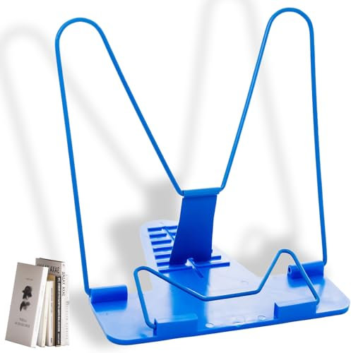 COYUN 1 pcs Buchständer, Multifunktionales Lesegestell, Buchständer Buchstützen, Leseständer, verstellbarer Faltbarer Buchhalter, Bücherständer, Leseständer für Schule, Küche und Büro (Blau)