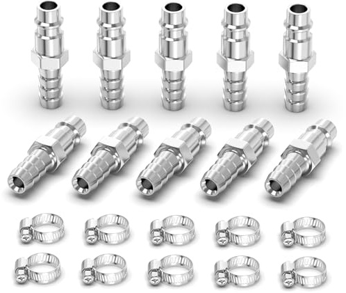 ERGAOBOY 10 piezas macho de aire industrial de acoplamiento con 8MM manguera de lengüeta, niquelado de hierro de flujo de conexión rápida de aire compresor neumático manguera de accesorios