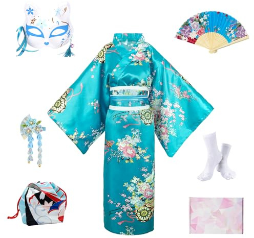 YOOCHUENG Kimono Donna Giapponese Taglia Unica (Adatto a EU 46-52) Abito con Cintura,Costume Carnevale Giapponese Donna,Geisha Cosplay Set, Confezione Regalo Inclusa