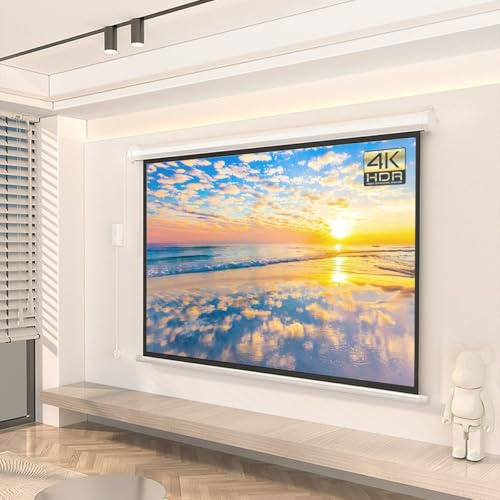 Pantalla de proyección eléctrica de 60 y 72, Ultra HDR, Mejorada, motorizada, con Control Remoto, Formato 4:3 y 16:9 reuniones, Escuela y hogar (60 Pulgadas (16:9)).