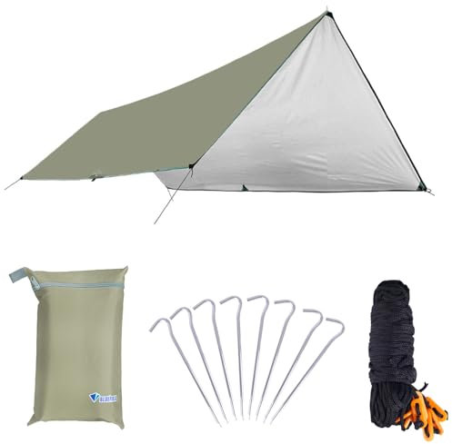 Azarxis Hammock Rain Fly Camping Tarp Canopy Tent Footprint Ground Sheet Picnic Mat, UV Protection and PU 2000mm Waterproof, Lightweight for Camping, Backpacking and Outdoor Adventure (Khaki, S)