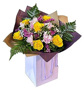 Astonishing Fresh Bouquet Yellow Roses Purple Limonium, Bright Flowers | Distinctive Floral Celebration Birthdays, Thank You, Anniversary, Autumn Arrangement, Mum Gifts