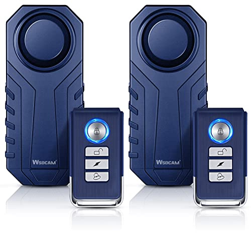 WSDCAM Fahrradalarm mit Fernbedienung, 2er-Pack, 113 dB, kabelloser Diebstahlschutz, Vibrationsalarm für Motorräder und Fahrräder, Fahrzeug-Sicherheitsalarmsystem (blau)