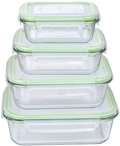 alpina Frischhaltedosen mit Deckel - Glas - 8-Teilig - Glasbehälter - Aufbewahrungsbox - Mikrowelle, Gefrierschrank, Über und Spülmaschine Sicher - 370, 640, 1050, 1520 ml