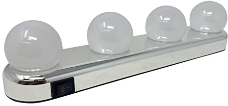 HTUK Studio Glow Vanity Makeup Light – 4 LED Bulbs, Bright Daylight, Battery Powered, Portable Stick-On Mirror Light with Suction Mount