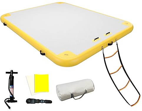 GONFLABLE 10FT Inflatable Floating Dock Air Water Platform, Multi-People Blow up Floating Island Raft with Detachable Rope Ladder for Lake/Beachs/Ocean/Pool (Yellow, 6x10 FT)
