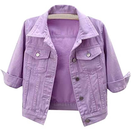 RMBLYfeiye Damen Strickjacke Lang Kurze Weißer Blazer Reverskragen Einfarbiges Druckknopf 3/4 Ärmel Denim Cardigan Elegant Jeans Boleros Mit Brusttasche