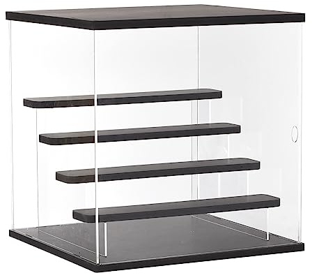 sourcing map Clear Acrylic Display Case with LED Light 4 Tier Dustproof Showcase Assemble Cube Display Boxes Stand for Collectibles, Action Figures (12.6x11.81x12.6)Black