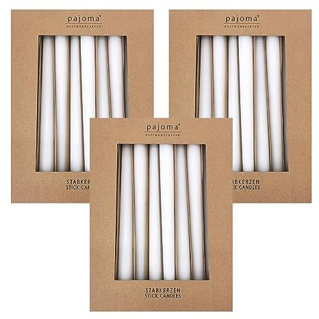 Stavljus set om 30 | vit | Höjd 25 cm ø 2,2 cm | brinntid 7 timmar – premiumkvalitet | enfärgade spetsljus | pajoma