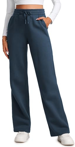CRZ YOGA Damen Jogginghose Gefütterte Baumwolle Joggers Soft Freizeithose Winter Lounge Hosen mit Taschen - 76cm Tinte Blau 40