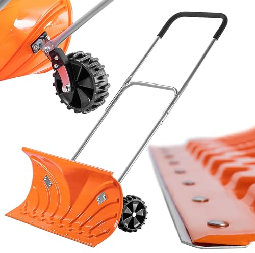 KADAX Pala de Nieve con Ruedas y Mango Ajustable, Empujador de Nieve, Herramienta Manual para Quitar Nieve, Pala Empujadora, Trineo Quitanieves (65.5 x 34 cm)