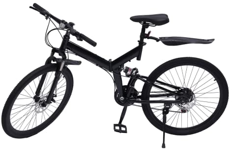 26 Mountainbike Erwachsene Klapprad Fahrrad höhenverstellbar Klapprad, starrer Rahmen,21 Speed Bikes Fahrrad, MTB Scheibenbremse, einstellbare Sitzhöhe, Gabelaufhängung, mit Rahmentasche, schwarz