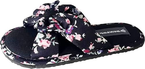 DUNLOP Womens Floral Knot Sandals Summer Sliders Fabric Cushioned Padded Memory Foam Casual Holiday Shoes (Black, UK Footwear Size System, Adult, Women, Numeric, Medium, 5)