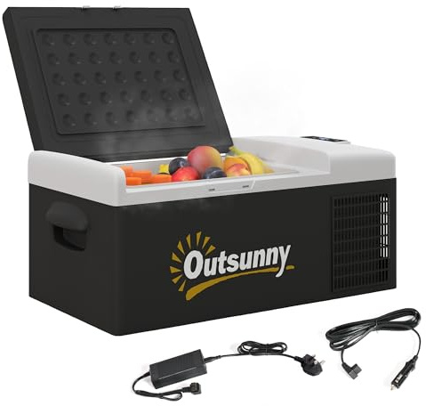 Outsunny 16L Car Refrigerator, Portable Compressor Camping Fridge Freezer with 12/24V DC and 100-240V AC for Car, RV and Camping Use, Down to -20℃, Black