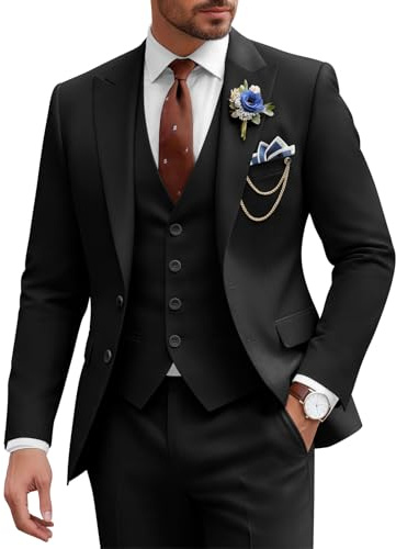 SPTALLFITJSV Mens Suit 3 Piece Slim Fit Wedding Business Suits for Men Three Piece Formal Peak Lapel Suit Set Elegant, Black, M