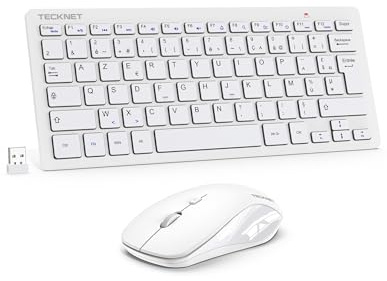TECKNET Clavier et Souris sans Fil, 2,4 G Silencieux avec Récepteur Nano USB, France AZERTY, 12 Raccourcis Multimédia pour Ordinateur, PC, Ordinateur Portable, Ordinateur de Bureau