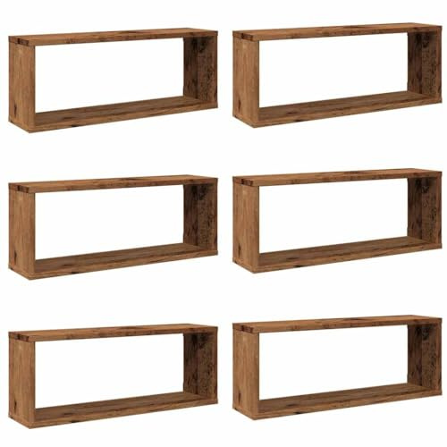 vidaXL Vägghylla kubformad 6 st åldrat trä 60x15x23 cm konstruerat trä, väggförvaring, kubhylla, bokhylla, förvaringshylla, kubhyllor, bokhyllor