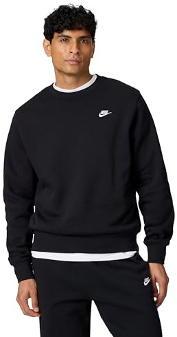 Nike Men's Club Fleece Crew Sweatshirt, Black/White, Medium