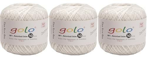 golo 3 Balls Crochet Thread Yarn for Hand Knitting Crochet Yarn 801 White