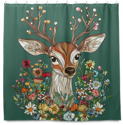 miaozhen 182x182 Pollici Panno Impermeabile Bagno Tenda con Gancio Cartoon Carino Cervo Verde Poliestere Lavabile Semplice Tenda da Doccia Fodera per Bagno Cortina para ba?o a prueba de agua