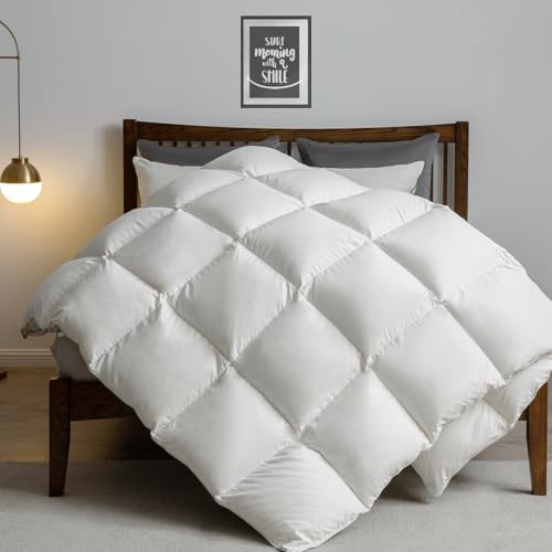 APSMILE All Season Down Feather Fibers Comforter Queen Size - Ultra-Soft High Fill-Power Hotel Collection Duvet Insert, Fluffy Medium Warm Quilt with Corner Tabs(90x90, White)