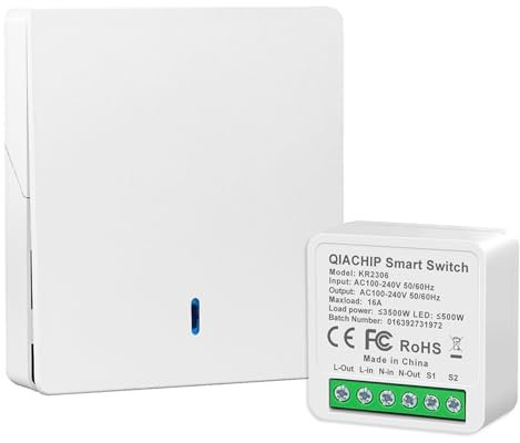 QIACHIP Kit Interrupteur Sans Fil 2.4G Anti-interférence,16A 3000W,Émetteur Récepteur Radio mural,Contrôle Télécommandé,Interrupteur APP,pour d'éclairage domestique